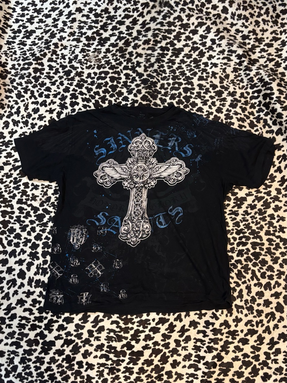 Black Graphic Cross Print Men's T‑Shirt
